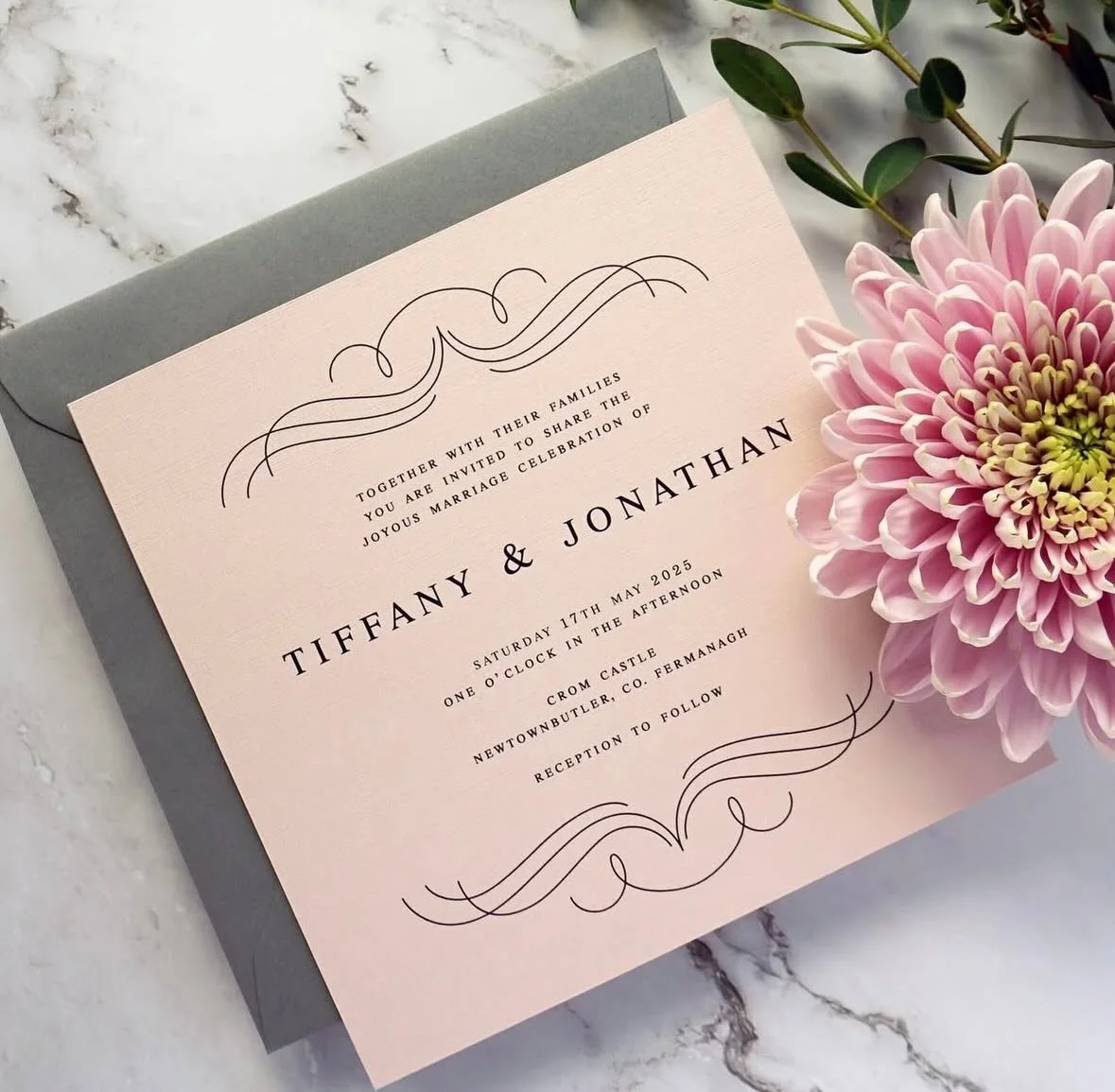 TIFFANY - The vibe is modern elegance with this blush pink invitation, partnered with a smoke grey envelope and finished with simplistic flourishes to make your heart sing
.
.
.
#weddingstationery #weddinginvitation #artdecowedding #weddingsigns #wel