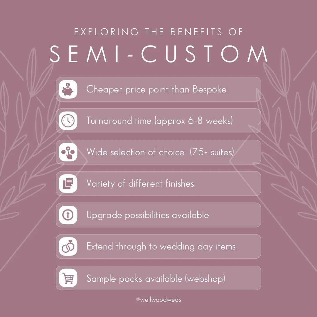 SEMI-CUSTOM - Today we are exploring the benefits of semi-custom stationery. We have a wide selection of semi-custom suites to choose from, these are pre-designed invitations that can be customised with your names and information. These suites are ge