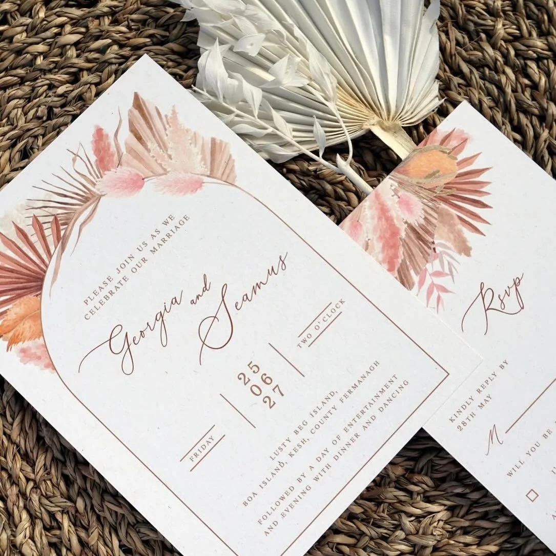 GEORGIA - This one is for all the boho lovers out there. Warm and rustic designs on eco, recycled cardstock, just add dried flowers and boom..... a beautiful bohemian wedding!
.
.
.
#weddingstationery #weddinginvitation #bohowedding #driedflowerbouqu