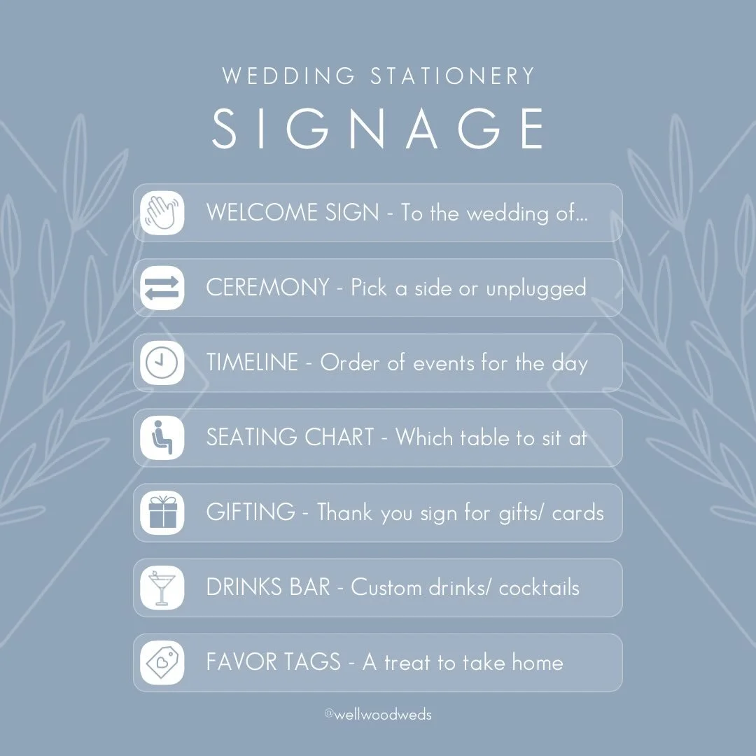 SIGNAGE - Did you know that wedding signage goes beyond just a welcome board and table plan? There is so much that falls under the umbrella of signage for your wedding, we&rsquo;ve put together a guide with some of the most common elements
.
.
.
#wed