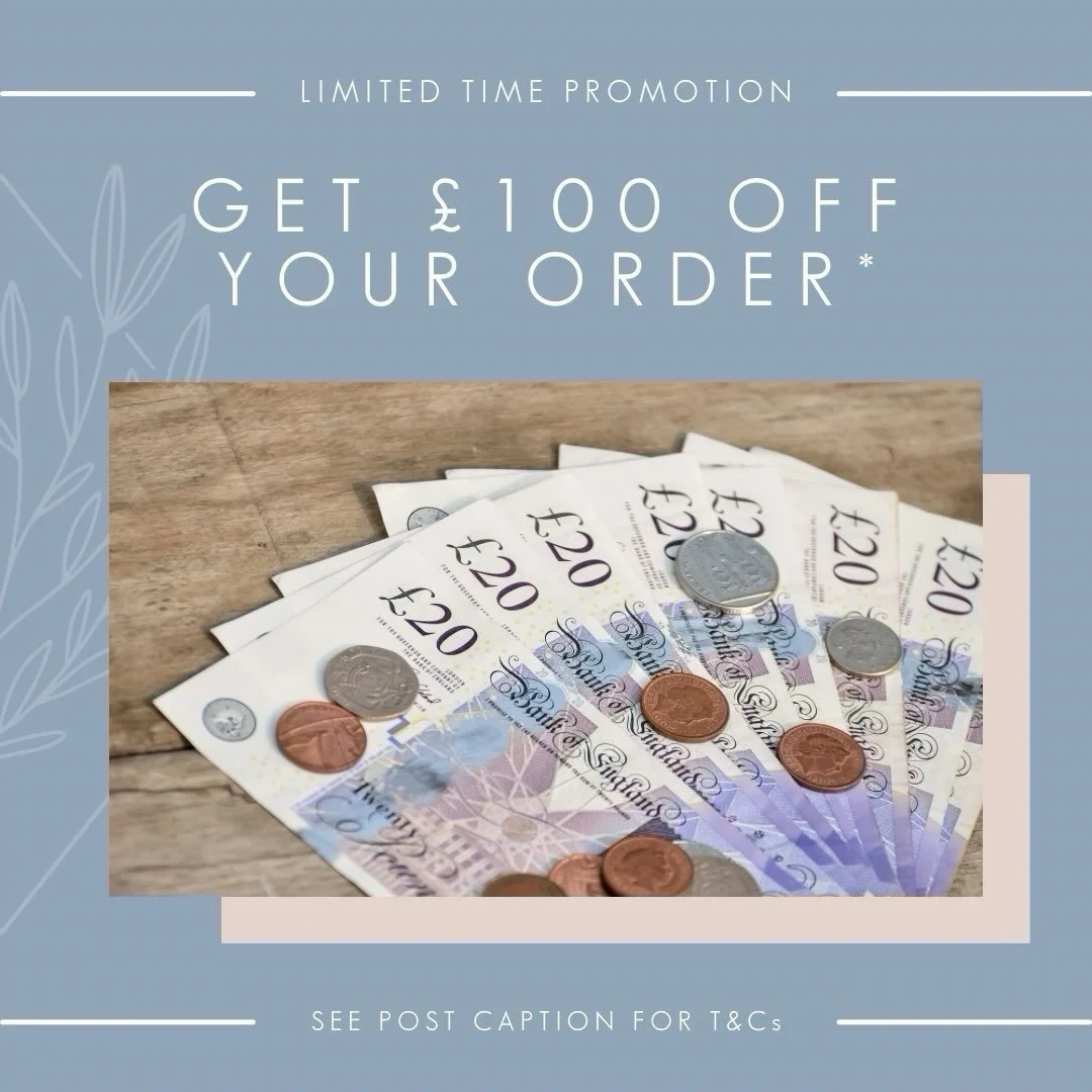 PROMO - Still haven&rsquo;t booked your wedding stationery? Now is your chance to get &pound;100* off your stationery order with us. This limited time promotion will be running from 01/10/26 and ending 31/10/26 inclusive.
.
To avail of the promotion,