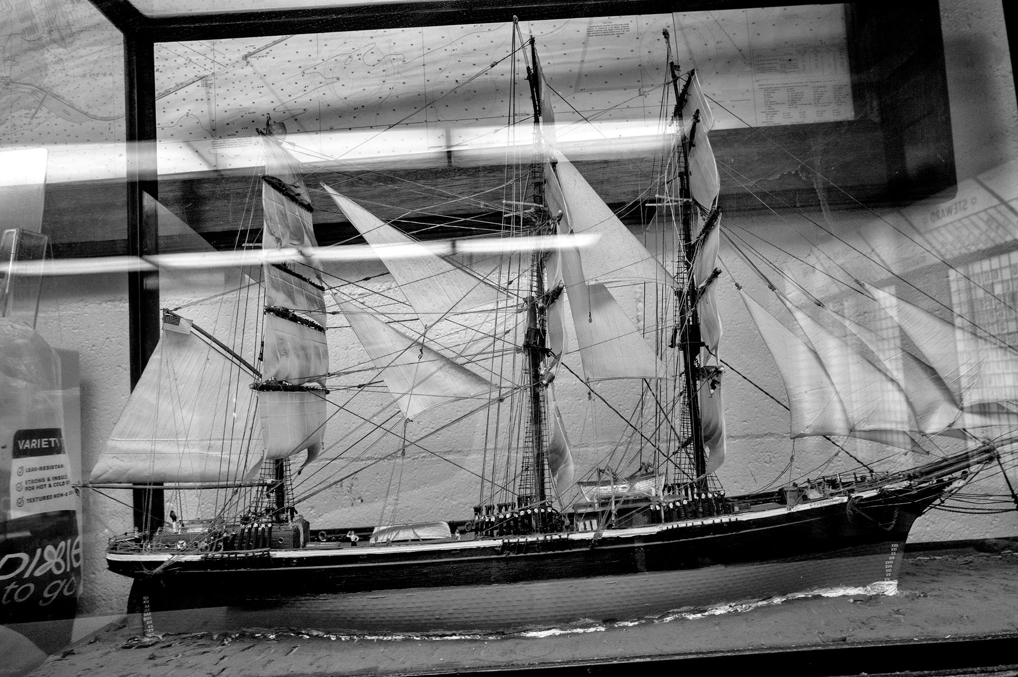 

Model of the Thermopylae was an extreme composite clipper ship built in 1868 for the China tea trade.  Seafarers Union of the Pacific hiring hall. Wellington, California
