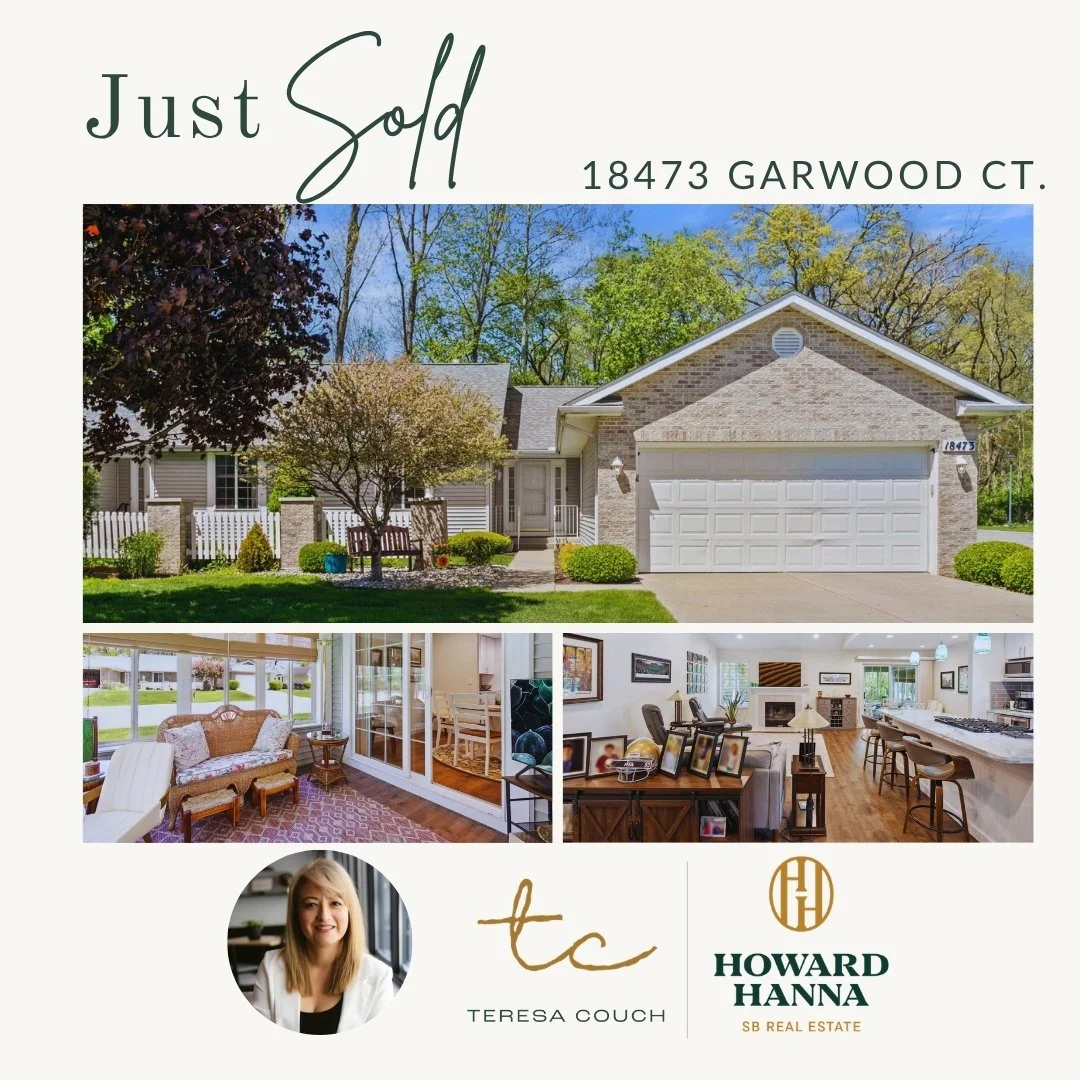 Just Sold 18473 Garwood Ct. home in South Bend, Indiana, featuring the exterior, sunroom, and open-concept living and kitchen areas
