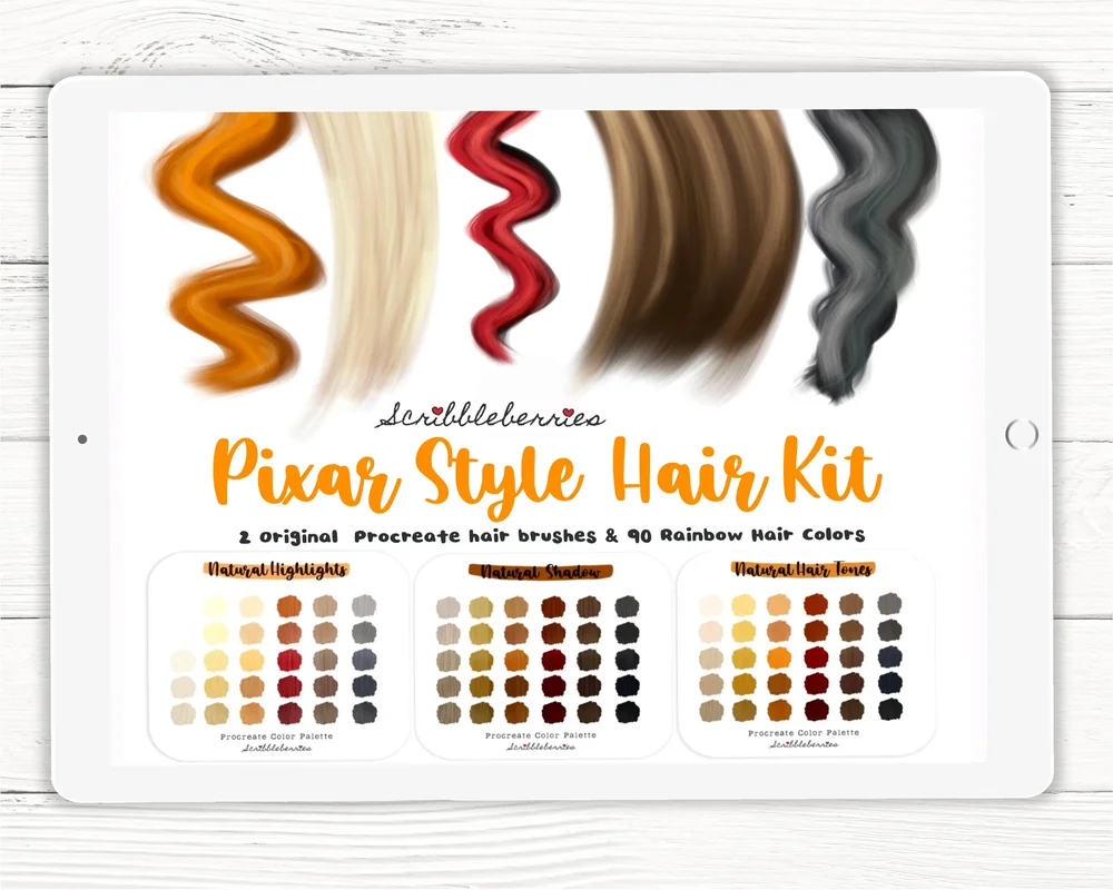 Pixar Style Hair Kit, Procreate hair Brushes, procreate brushes, procreate  color palettes, hair color palettes, iPad Pro, Pixar style — Scribbleberries