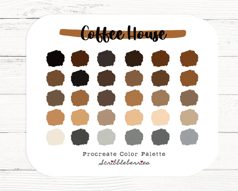 Coffee House, Procreate Color Palette, Color Swatches, Color Palette, Ipad  Pro, Procreate Brushes — Scribbleberries