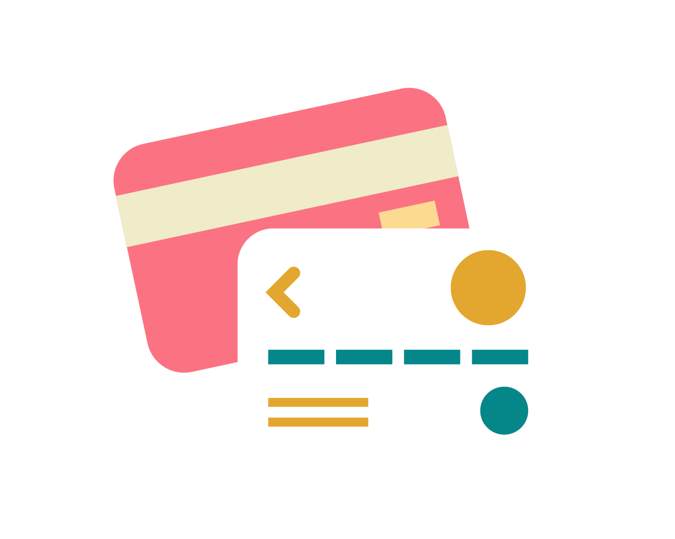 Illustration of a pink credit card and a white credit card with icons and lines representing card details.