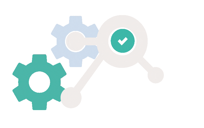 Illustration of interconnected gears with a checkmark inside a circle, representing process or system optimization.