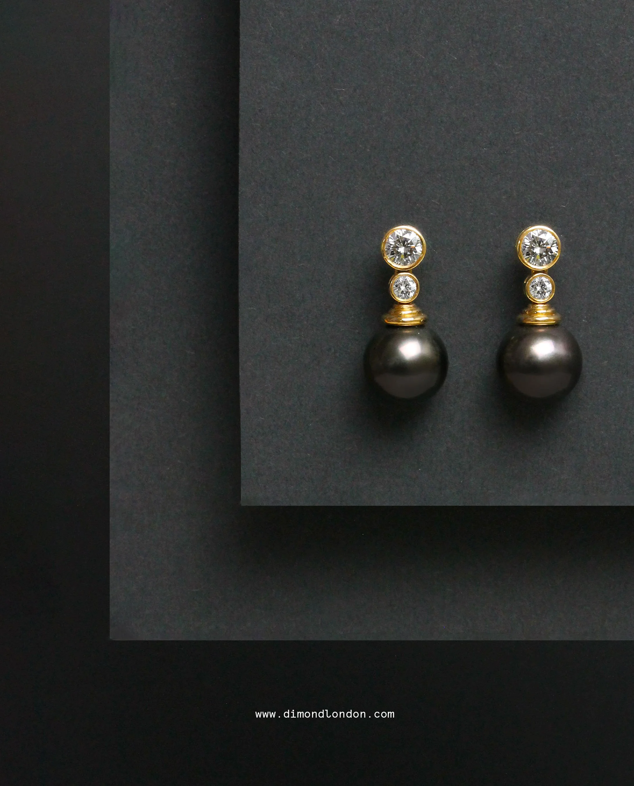 Black pearl and diamond statement drop earrings