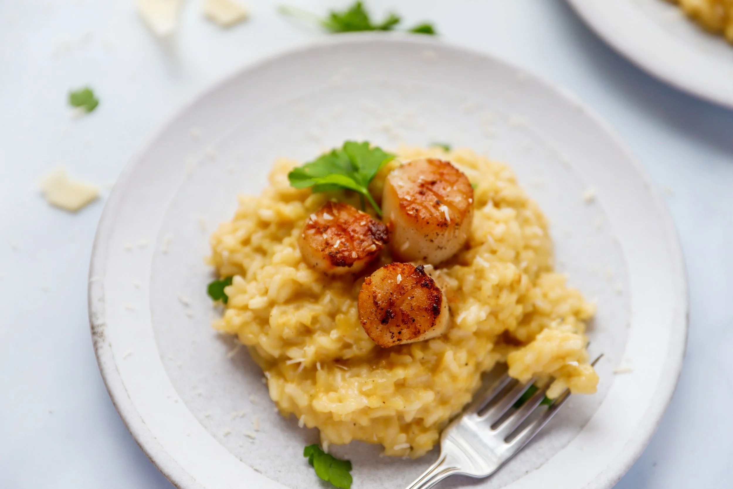 Yellow Tomato Risotto with Seared Sea Scallops — Mer and Meg's Escapades