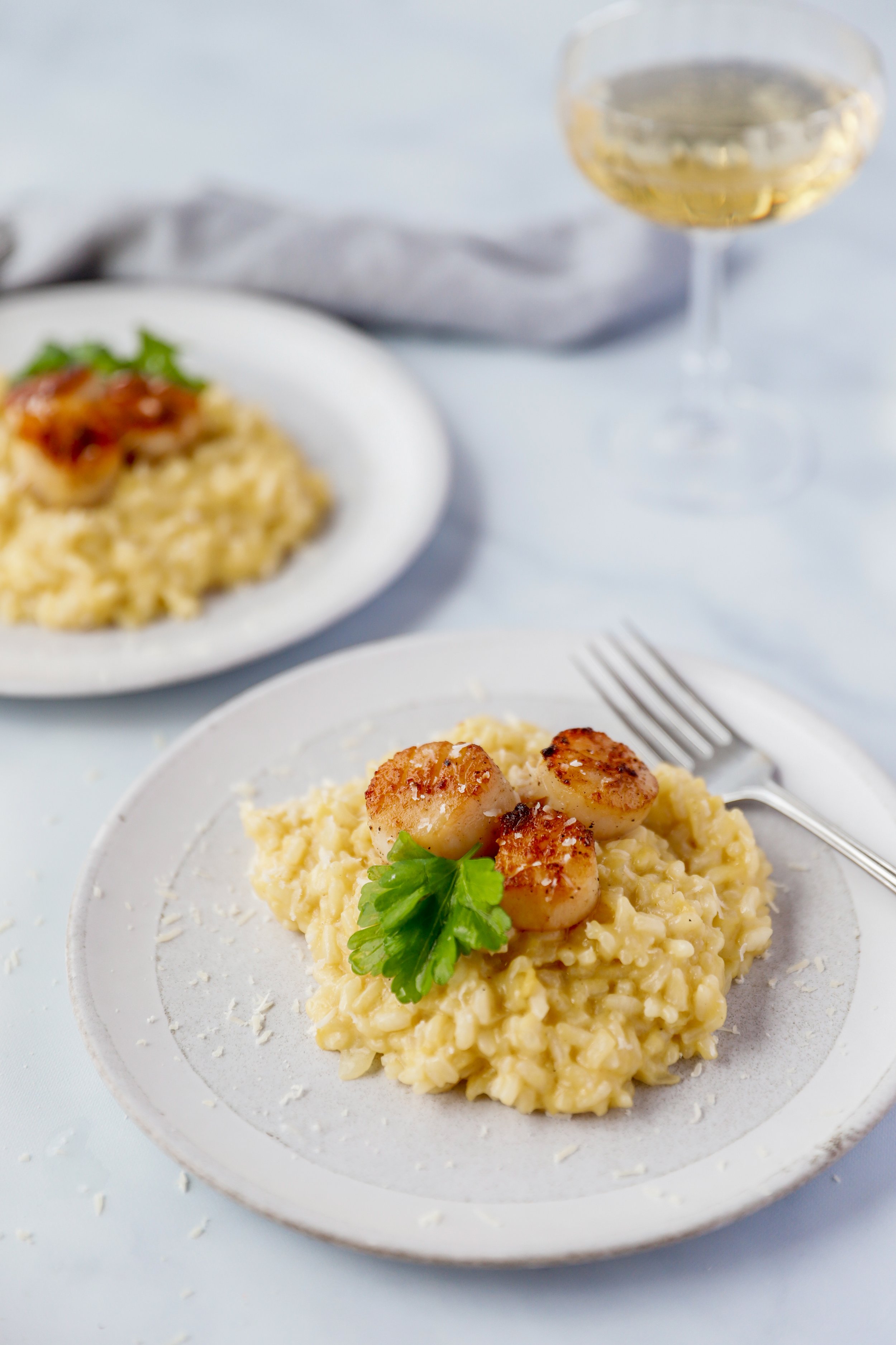 Yellow Tomato Risotto with Seared Sea Scallops — Mer and Meg's Escapades