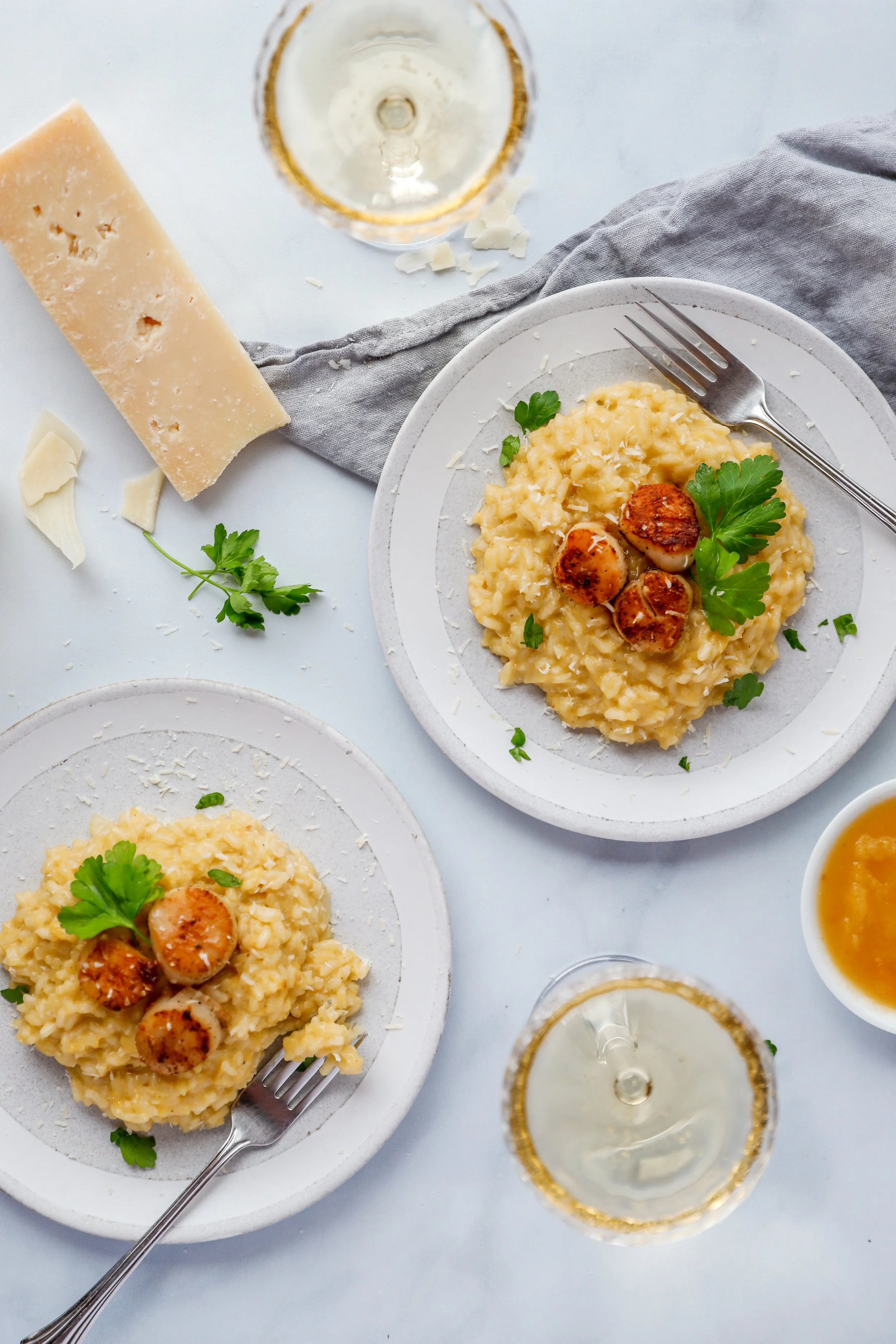 Yellow Tomato Risotto with Seared Sea Scallops — Mer and Meg's Escapades