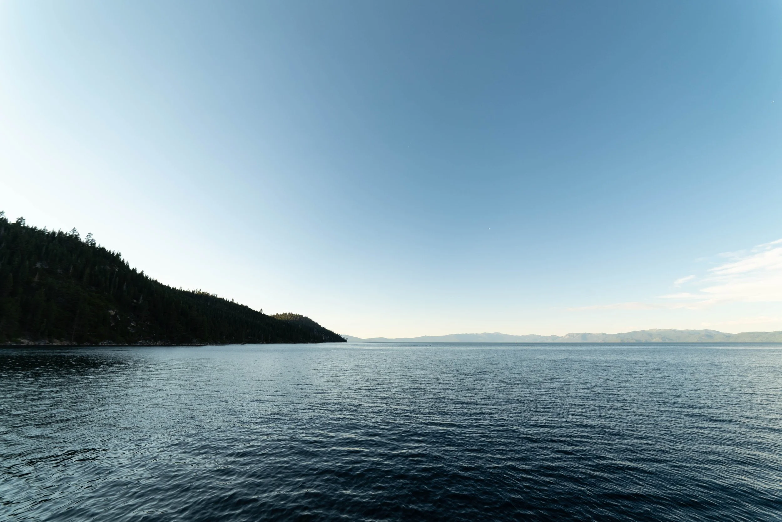 Lake Tahoe, out on the water, shortly before sunset, from Emerald Bay.