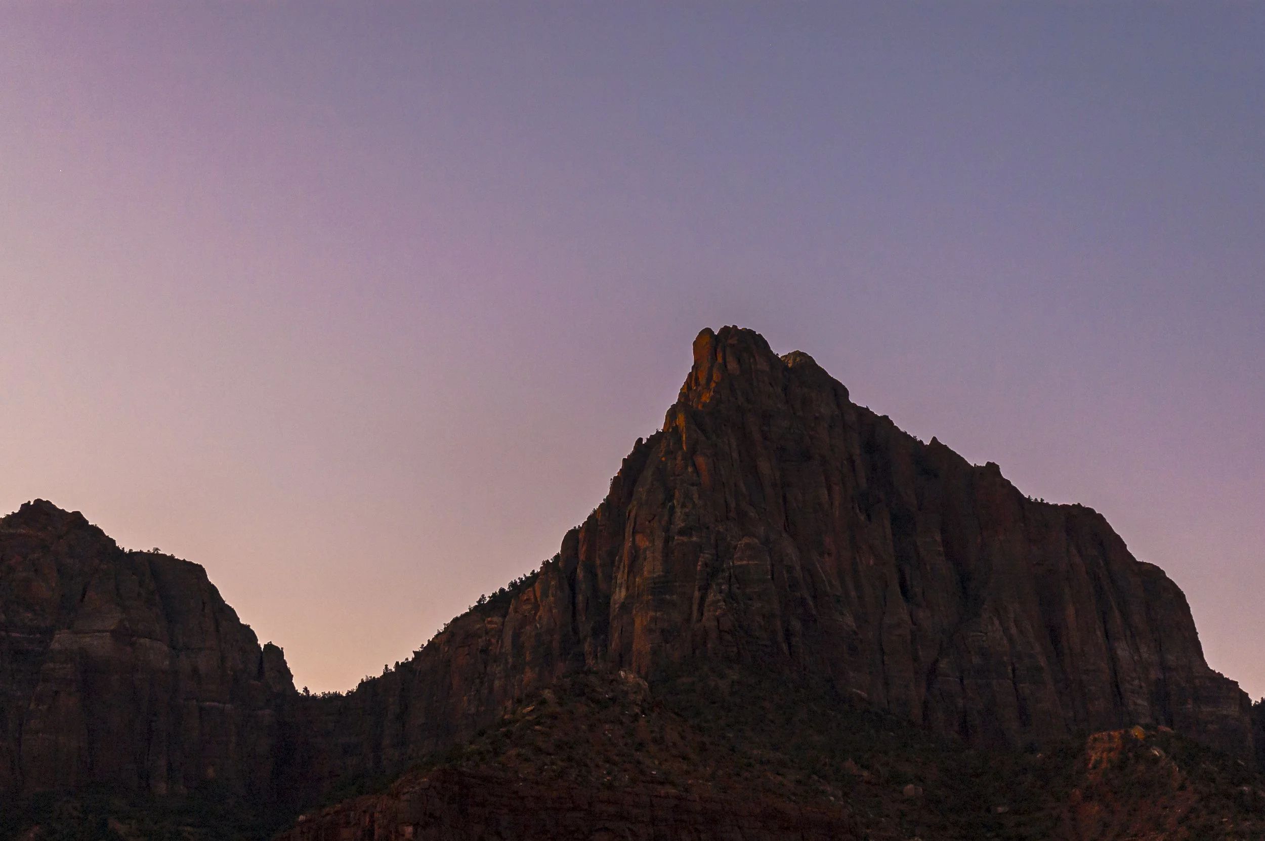 Zion mountain  at dawn, purple and pink sky