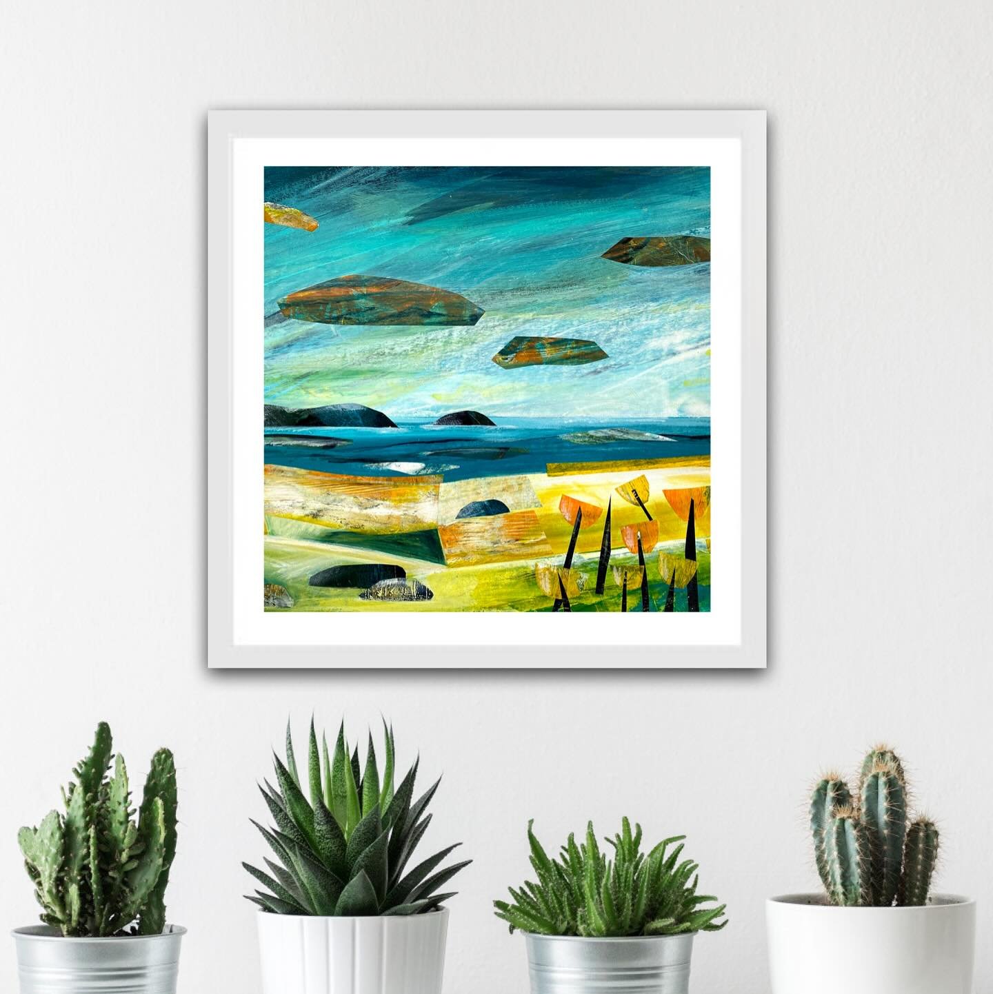 I&rsquo;m making the most of my @insituartroom app before it expires 🙂
This piece is the last remaining collage on paper piece under glass. 
I love the pops of orange alongside the teals and blues.
It reminds me of summer which feels like a long tim
