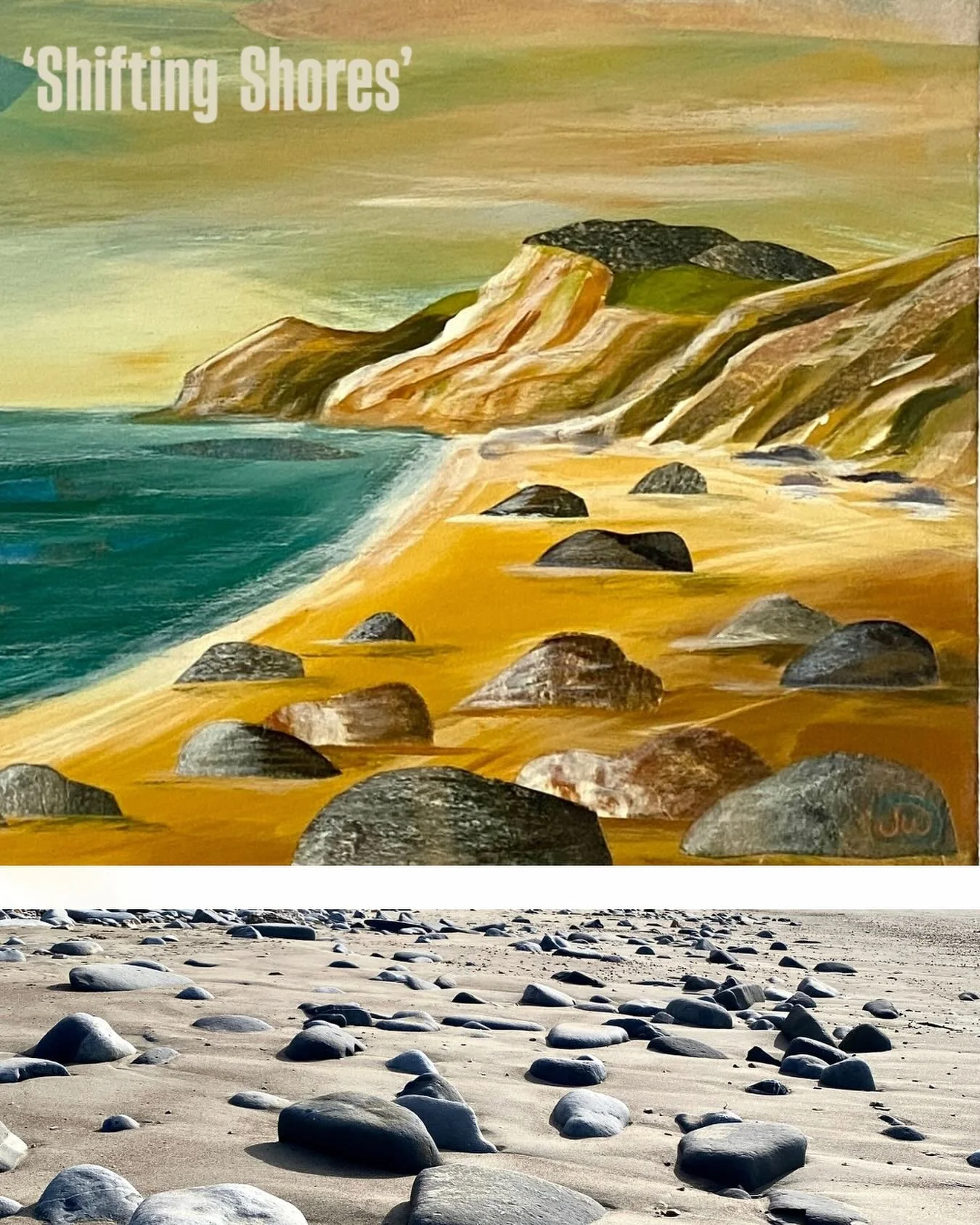 🔴 SOLD!

So pleased that this painting, a study of rocks on Eype Beach has found a lovely new home!
I love trying to capture the texture of the rocks along the Jurassic Coastline as they differ wildly from beach to beach!
Collage is a different way 