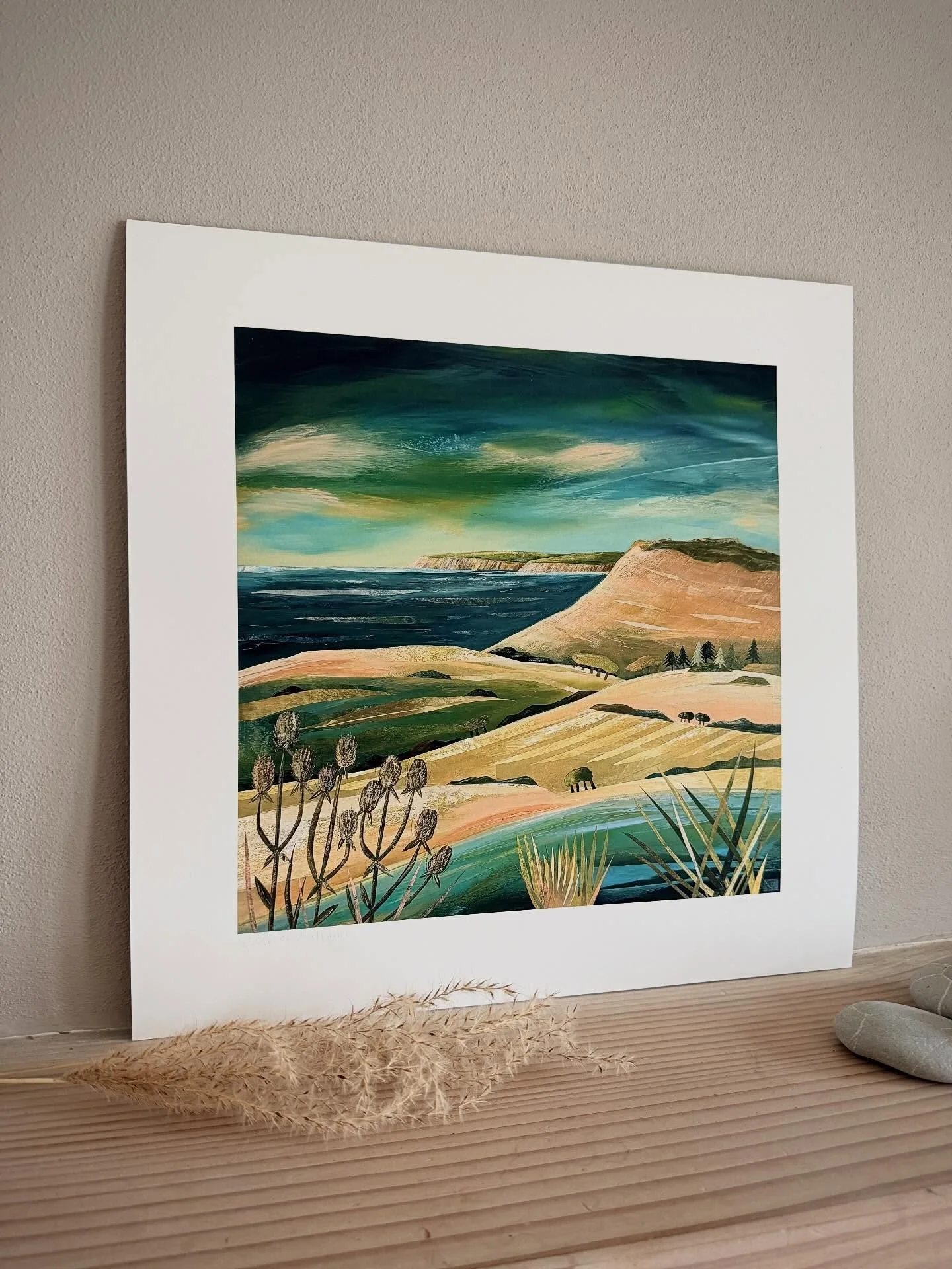 Nothing says autumn more than the colour changes in nature. I never tire of watching the grasses in the garden being tossed about in the wind and fading into a soft peachy brown.
This new print captures the colours and textures of an autumn walk arou