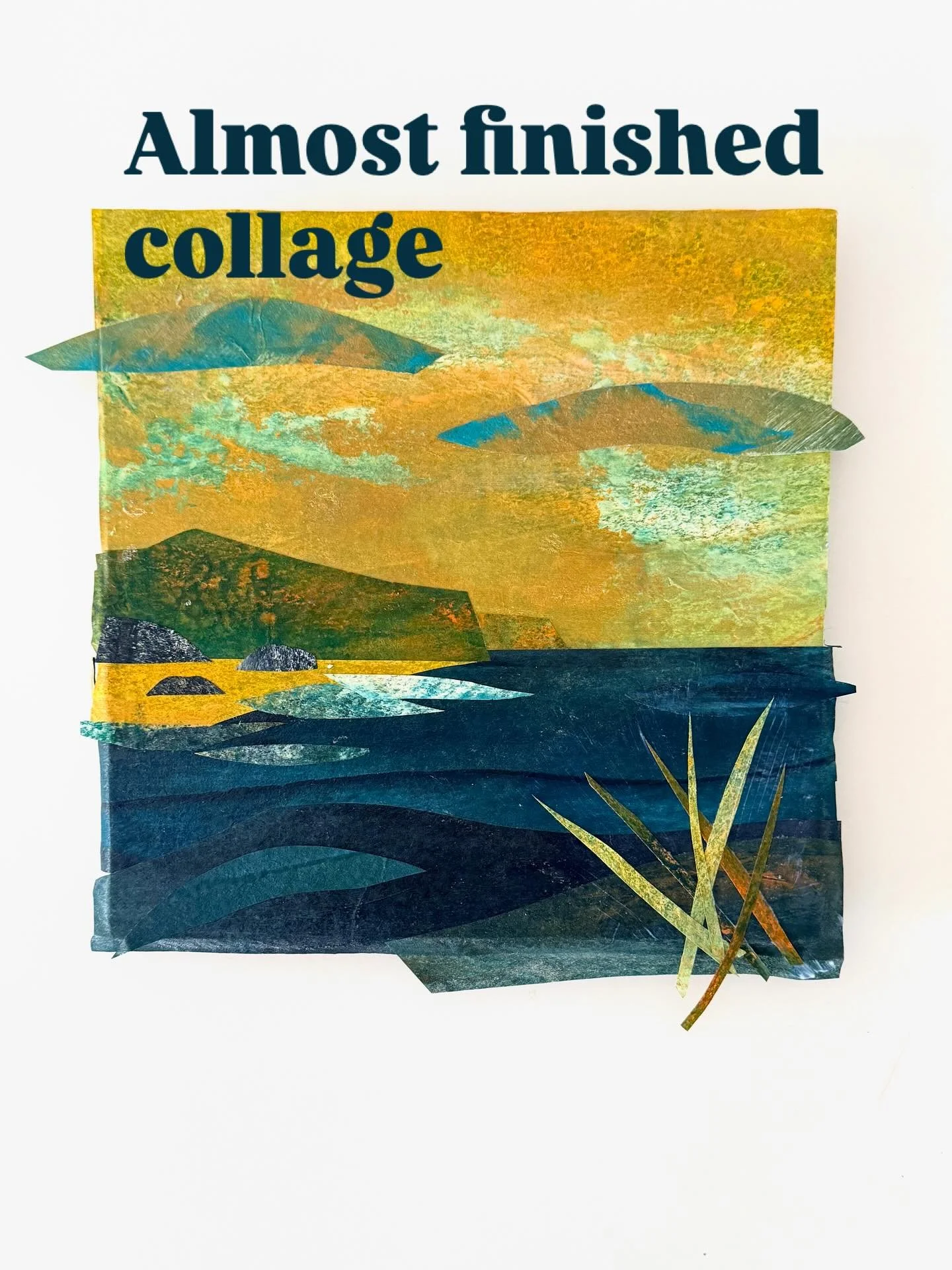 This is my therapy right now. 
A spontaneously created collage over a painting I didn&rsquo;t much like- the papers were calling me and the whole thing came together so easily. ( why does that sometimes happen and not very often? 🙂)

Things are stre