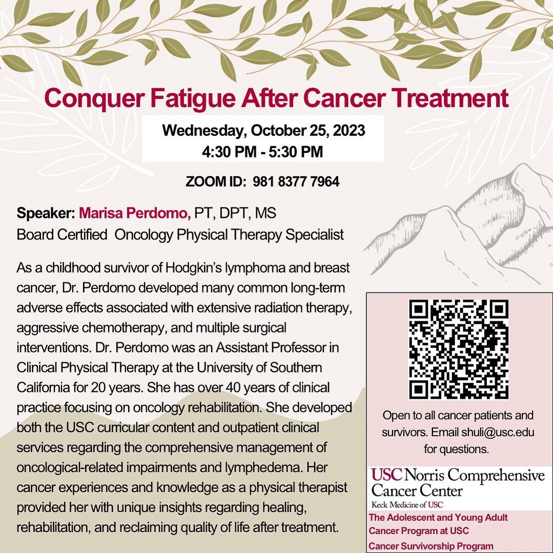 Conquer Fatigue After Cancer Treatment
Reclaim Your Energy and Vitality!

Join us for an empowering session as we explore effective strategies to combat fatigue and regain your energy and vitality after cancer treatment. Discover practical tips, conn