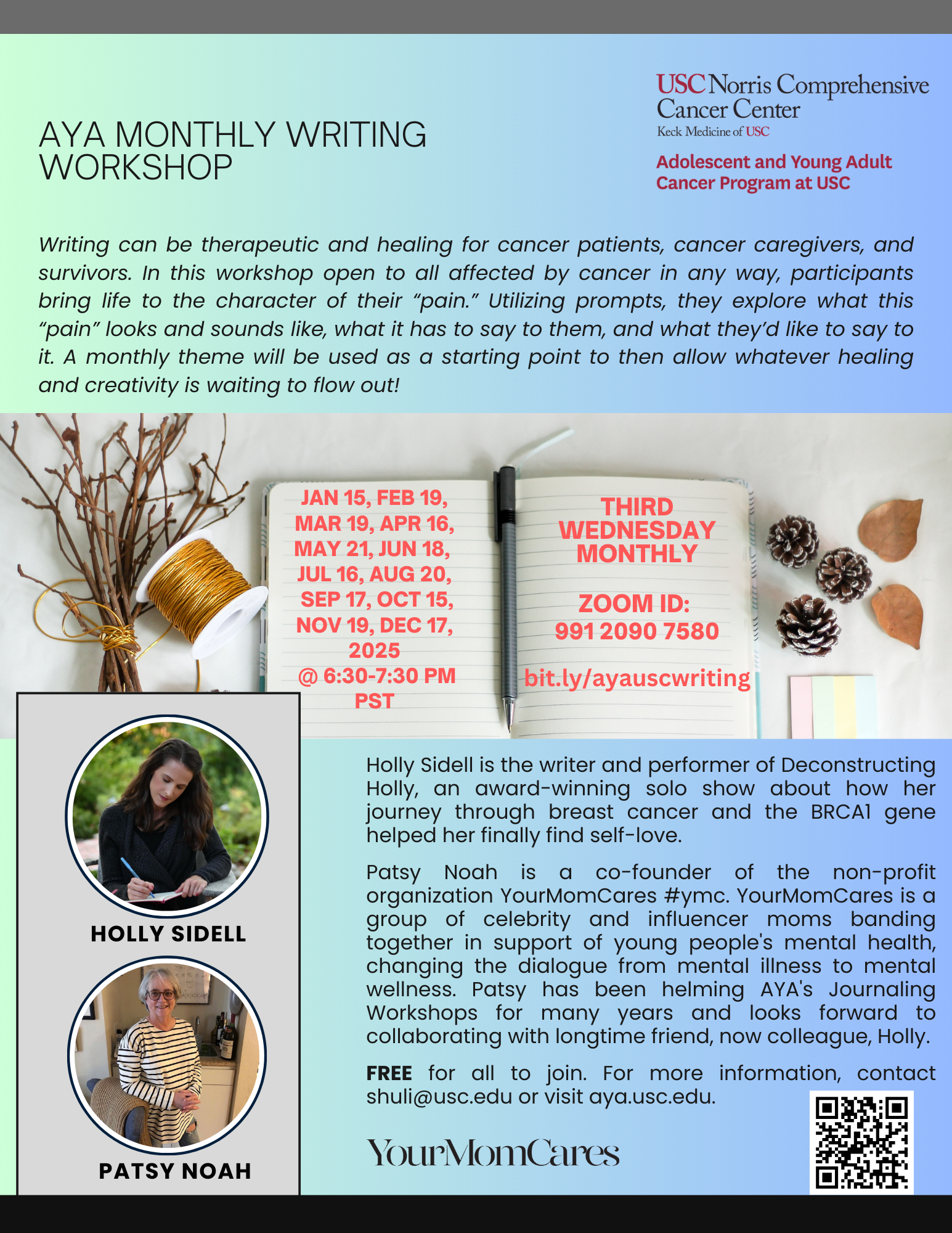 TURNING PAIN INTO ART: AYA MONTHLY WRITING WORKSHOP WITH HOLLY SIDELL AND PATSY NOAH