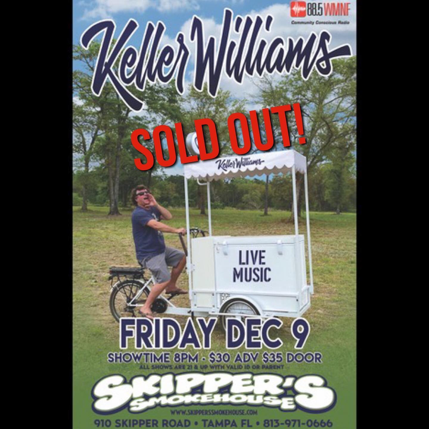 TAMPA! The show Friday night at @skipperssmokehouse is now SOLD OUT!  Thank you to @wmnf_tampa for getting the word out!  Saturday 12/10 🌊 Keller will be at the @northbeachmusicfest North in Miami! 🎶 Gonna be a great weekend of live music!