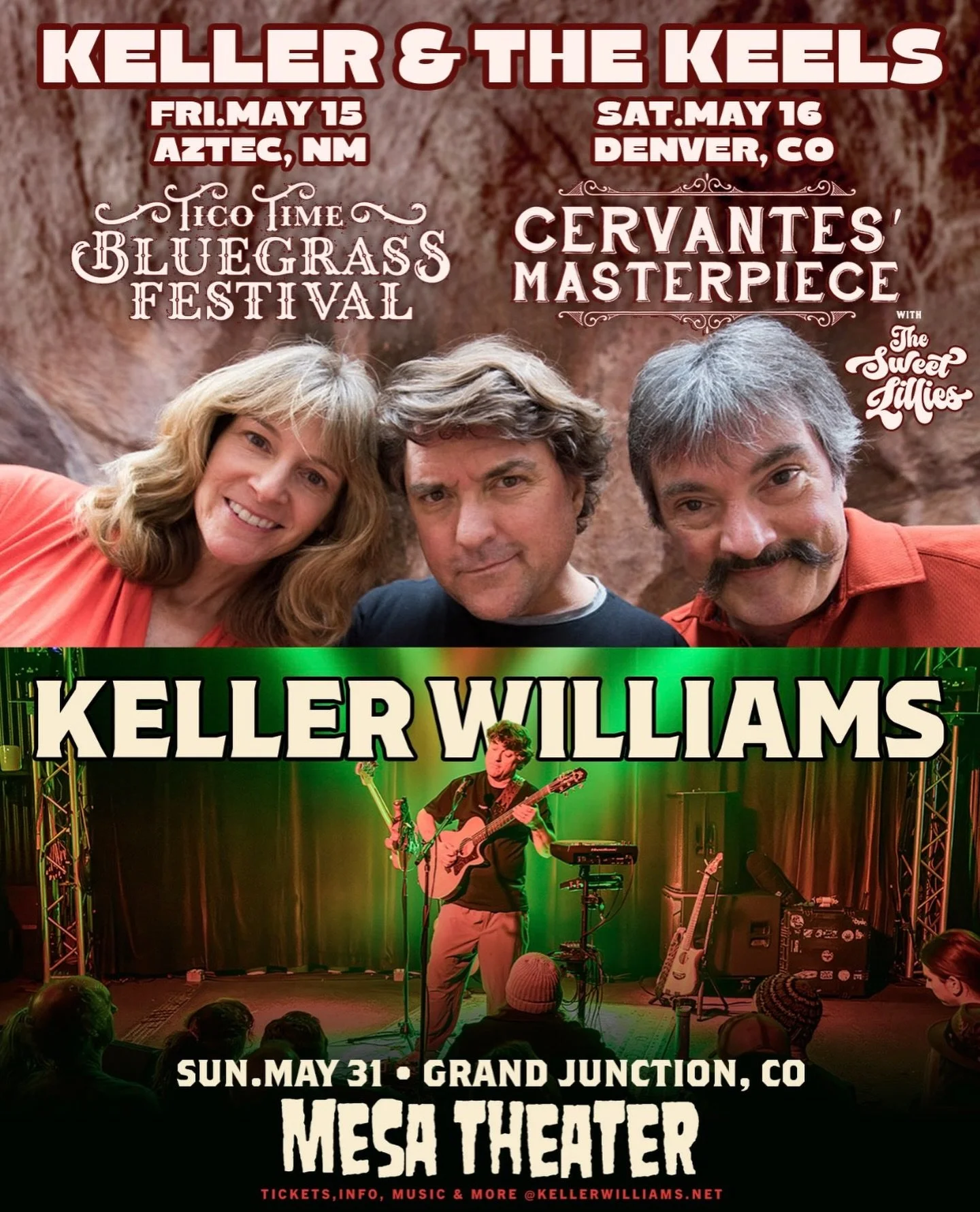 📣 Colorado &amp; New Mexico! 
🚨Less than a month until Keller &amp; the Keels will be in your neck of the woods 👀
🕺Grand Junction shortly after that!

@ticotime_bluegrass +
@cervantesmasterpiece with #kellerandthekeels @thesweetlilliesband @larry