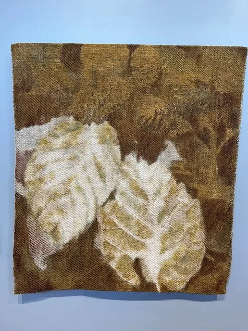 Alder#1 (Plant Portrait Series) 76cmx76cm. Linen pre-mordanted and then hand woven on a jacquard loom, overdyed after weaving with dye from the subject plant.    $900