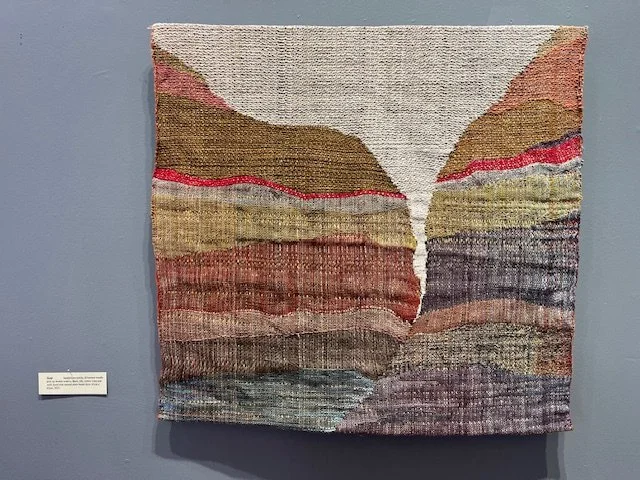 Seep  65cmx65cm, handwoven textile, (8 harness treadle pick up double weave), linen, silk, cotton warp and weft dyed with natural plant based dyes.    $800
