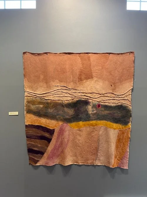 Compression 140cmx132cm. Linen and cotton fabric dyed with natural plant based dyes and earth sourced pigments, stitching.   $500