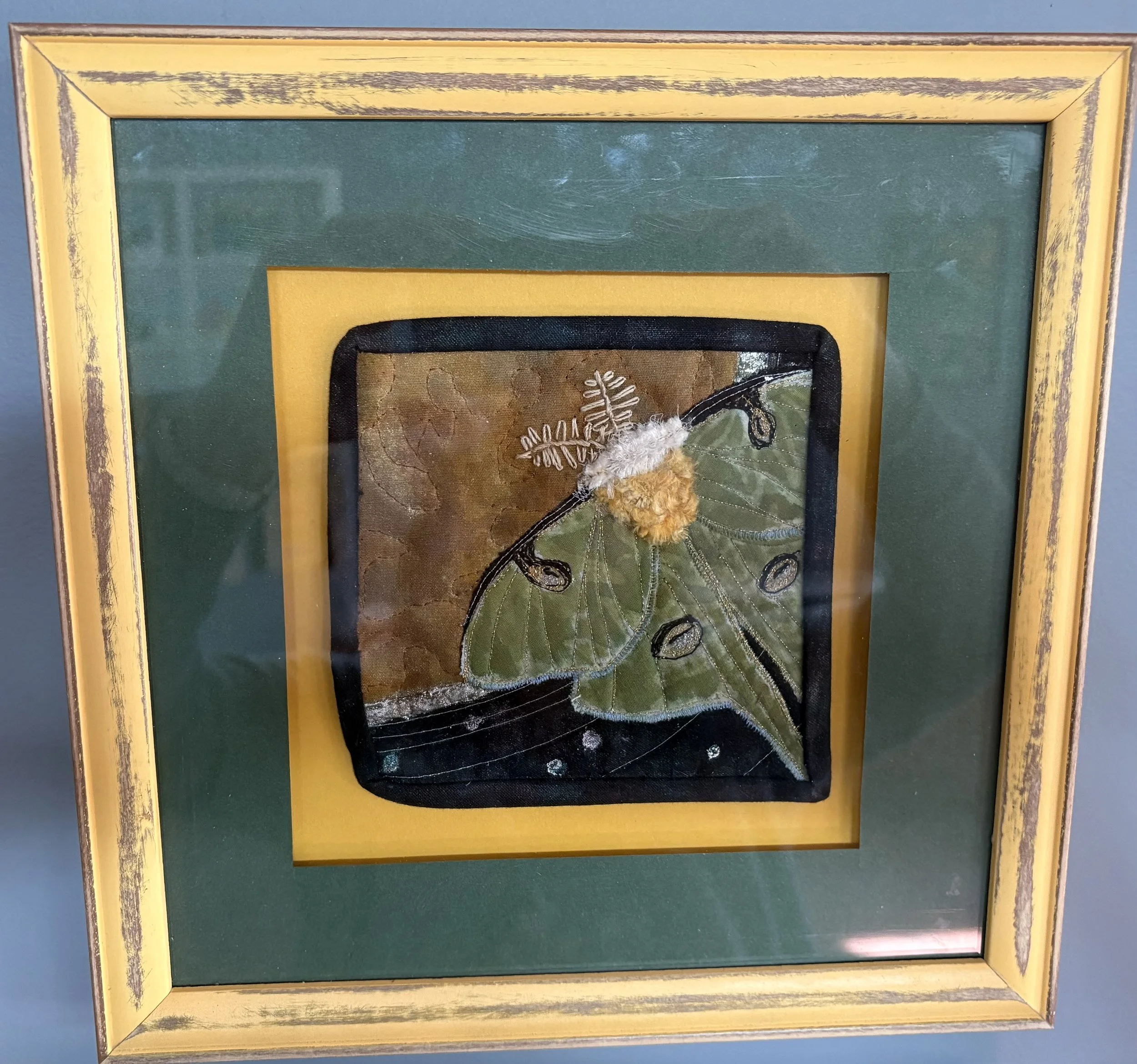 Lunar Moth Embroidery and Acrylic Quilted $275 by Jan Boiduk