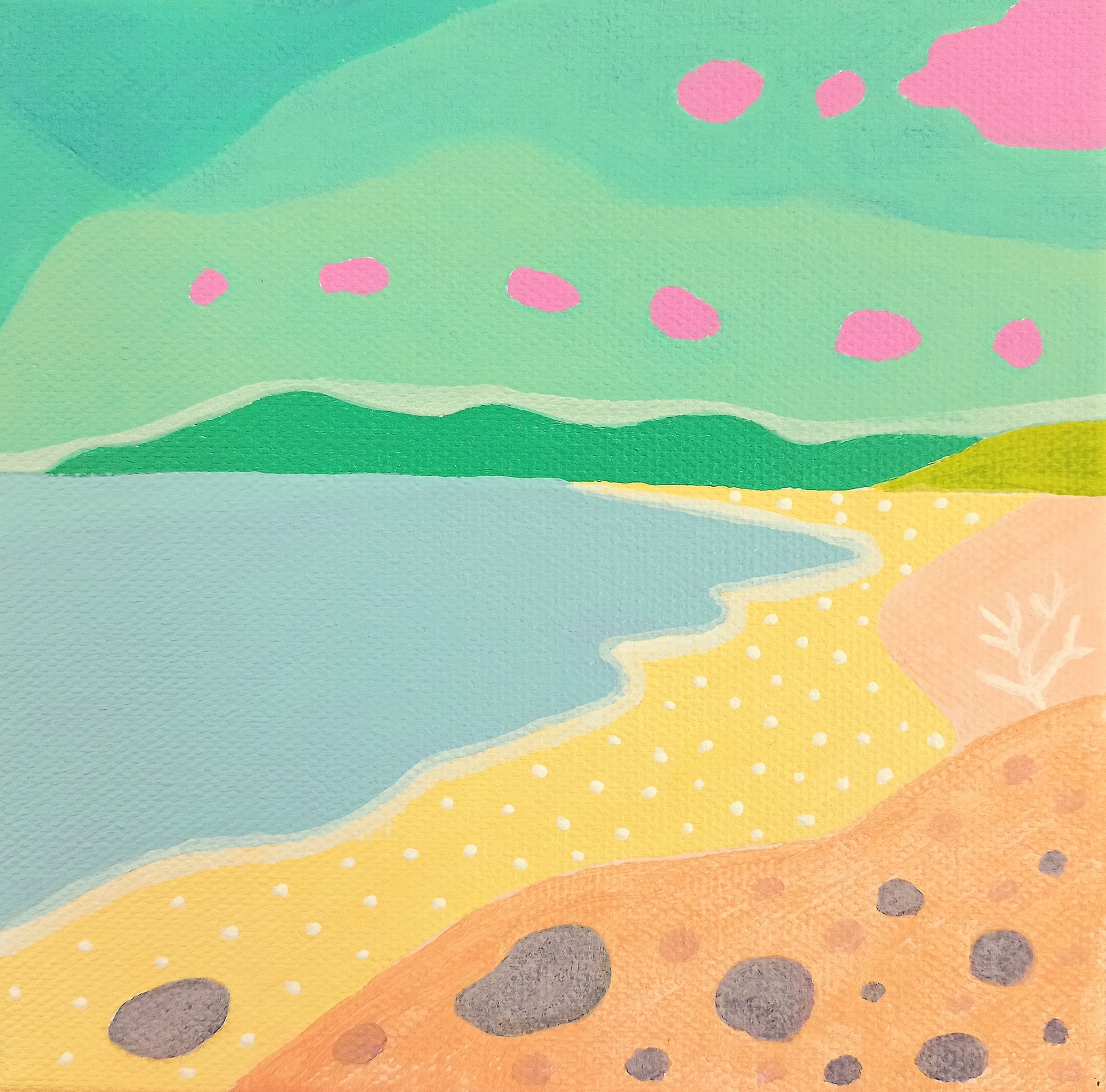 Kim Floyd
Pink Clouds Over Stony Yellow Beach
Acrylic on Canvas
$165
