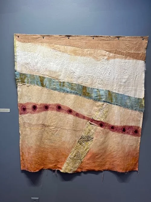 Fossils 124cmx132cm. Linen and cotton fabric dyed with natural plant based dyes and earth sourced pigments stitching. $500