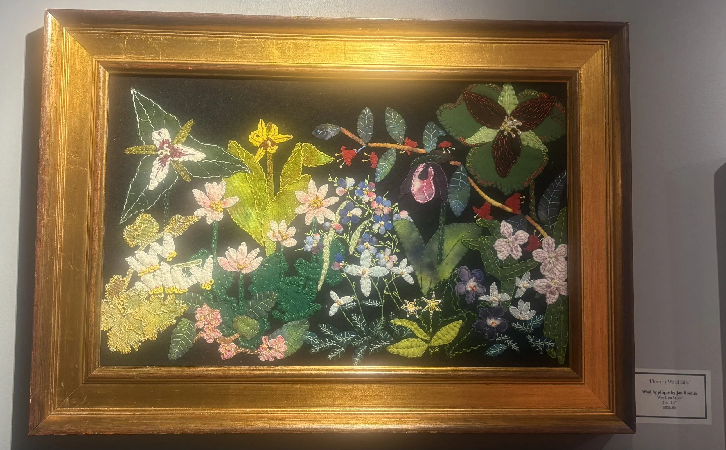 Flora At Wards Falls Wool Applique $850 by Jan Boiduk