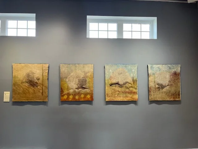 Erratic Series (4 panels) FormationNW312, GlaciationSW222, HumansSE132, FutureNE42 71cmx79cm: hand jacquard woven linen, dyed with locally collected or purchased plant dyes