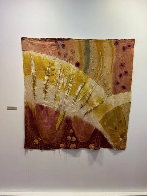 Gravity 124cmx124cm. Linen and cotton fabric dyed with natural plant based dyes and earth sourced pigments, stitching.   $500