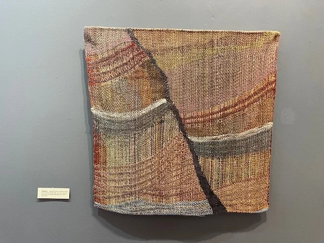 Intrusion 65cmx65cm hadwoven testile, (8harness treadle pick up double weave), linen silk, cotton warp and weft, dyed with natural plant based dyes.  $800