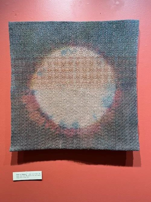 Moon Balance 45cmx45cm. Hand Woven linen, silk, cotton, dyed with fibre reactive dyes and natural indigo. $200