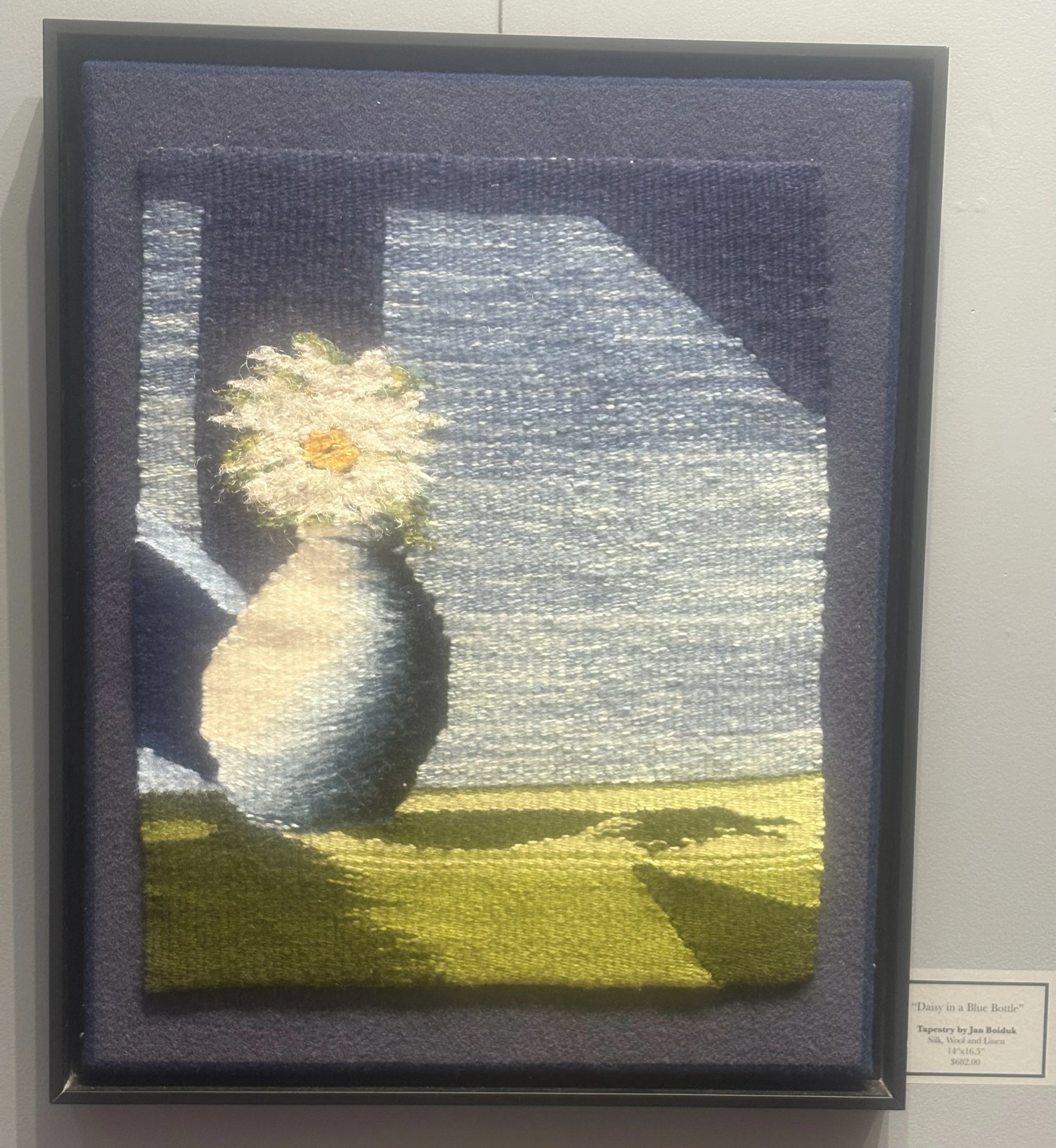 Daisy In A Blue Bottle   Wool Tapestry $682 by Jan Boiduk