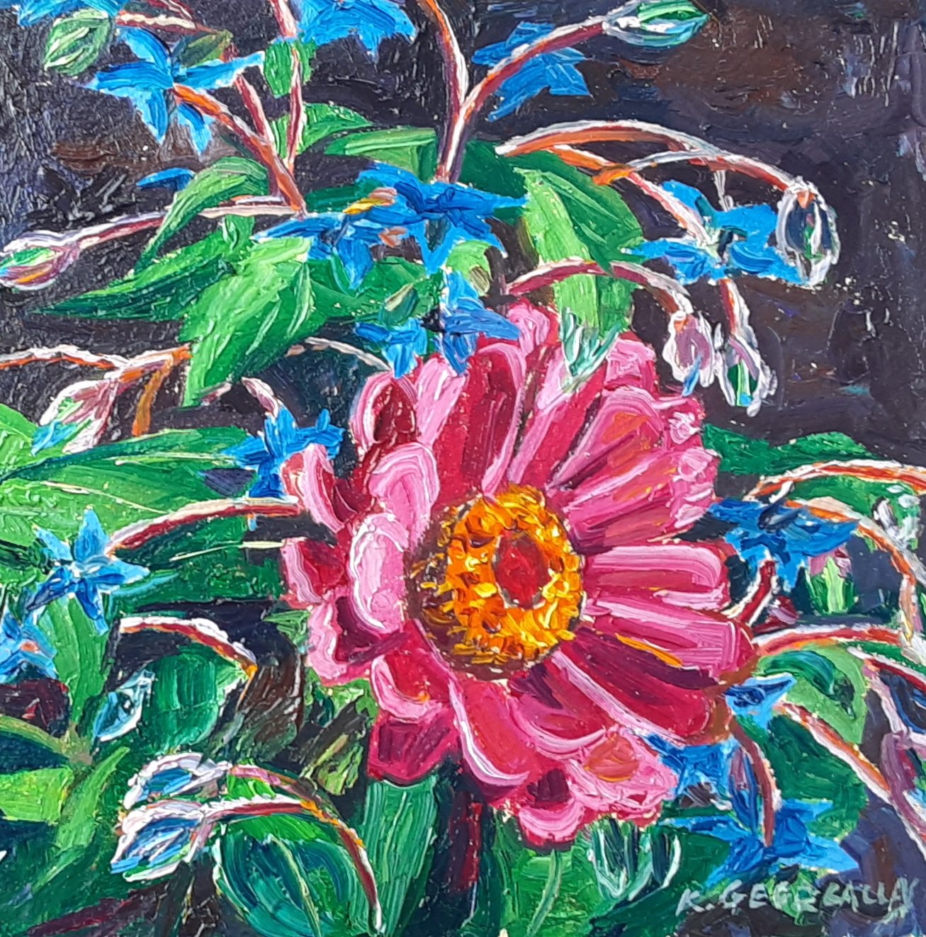 Kate Brown-Georgallas
Borage and Zinnia
Oil on Panel
$165