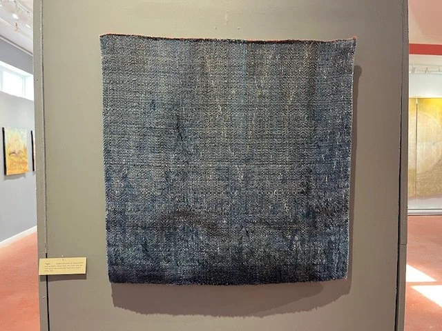 Night 65cmx65cm. Handwoven textile, (8 harness treadle pick up double weave), linen, silk, cotton warp and weft, dyed with natural plant based dyes.   $800