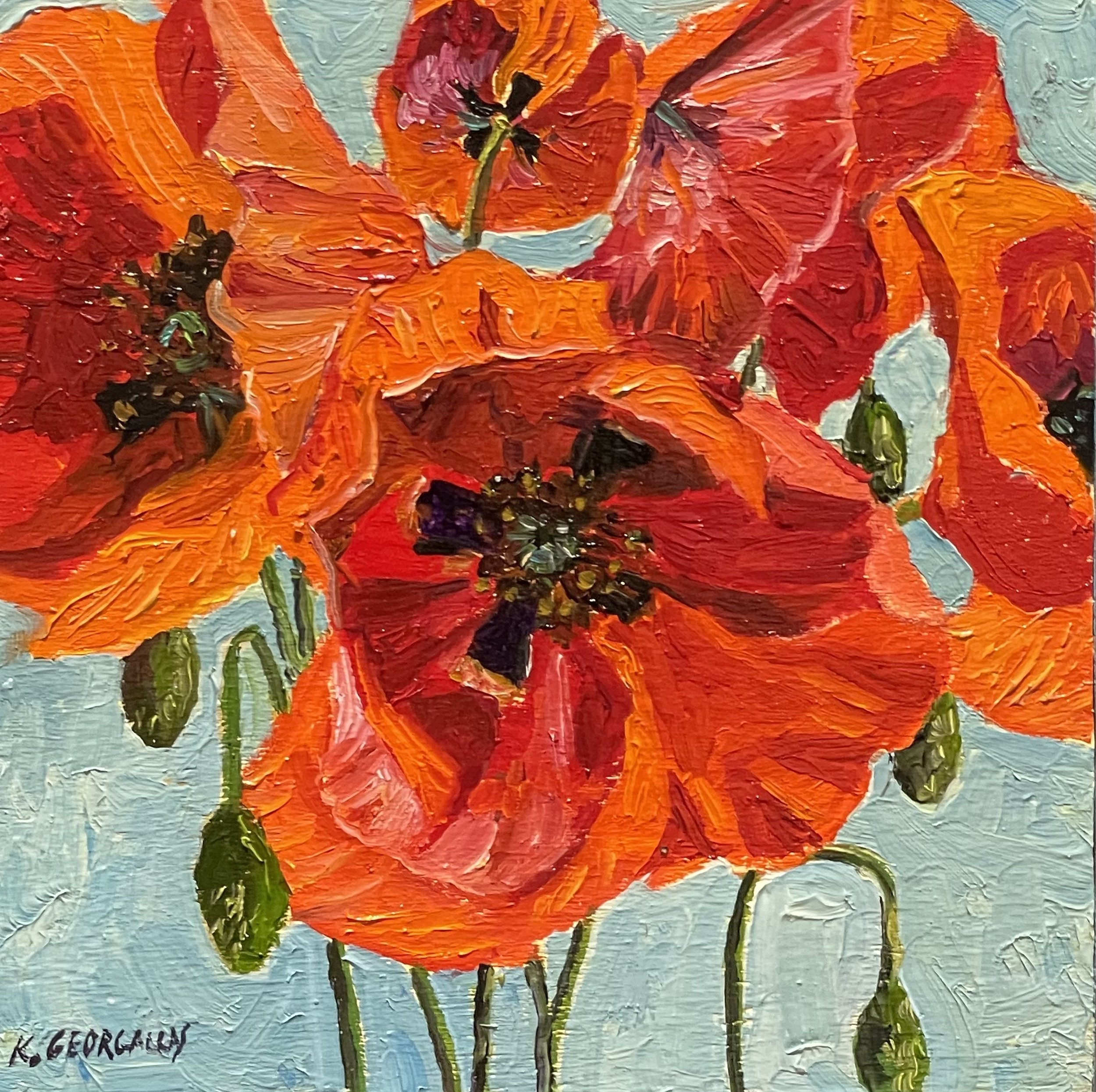 Kate Brown-Georgallas
Poppies On Delicate Stems
Oil on Panel
$165
