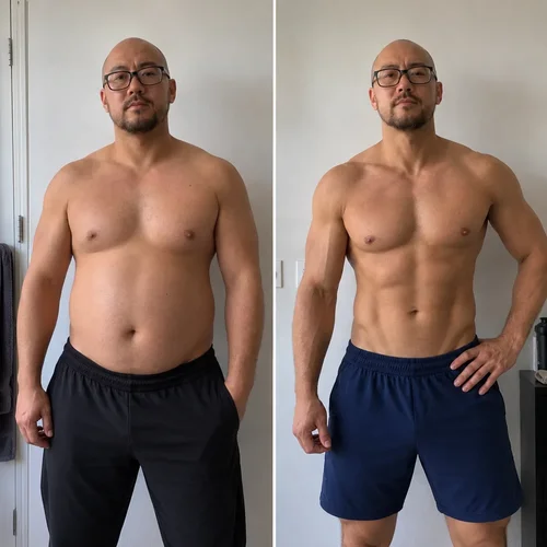 Daniel before and after his fat-loss and muscle-definition transformation