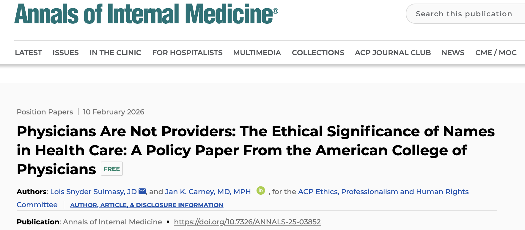 The Wrong Fight: &nbsp;“Providers,” Professionalism, and the Hollowing of Medicine