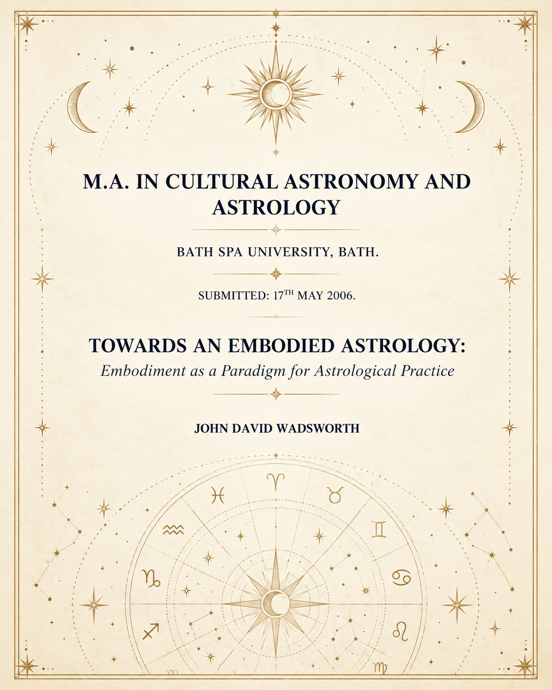 John Wadsworth, towards an embodied astrology, MA thesis, embodied astrology, astrodrama