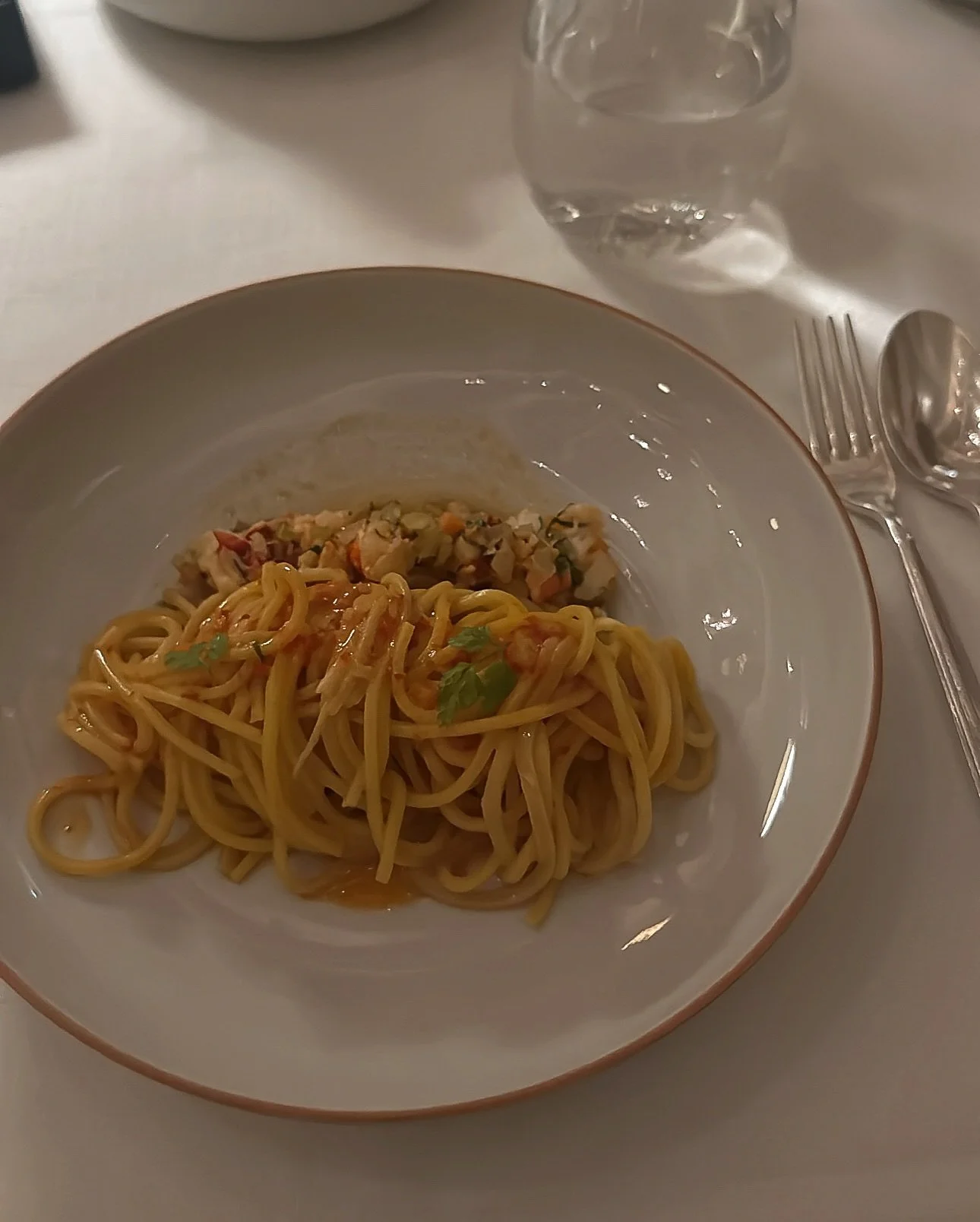 Lobster linguine by Mauro Colagreco. Land and sea combine with the elegance of the South of France and the rustic side to Italy in a dish that only the C&ocirc;te d&rsquo;Azur could create. Mauro captures this essence in his cooking after decades in 
