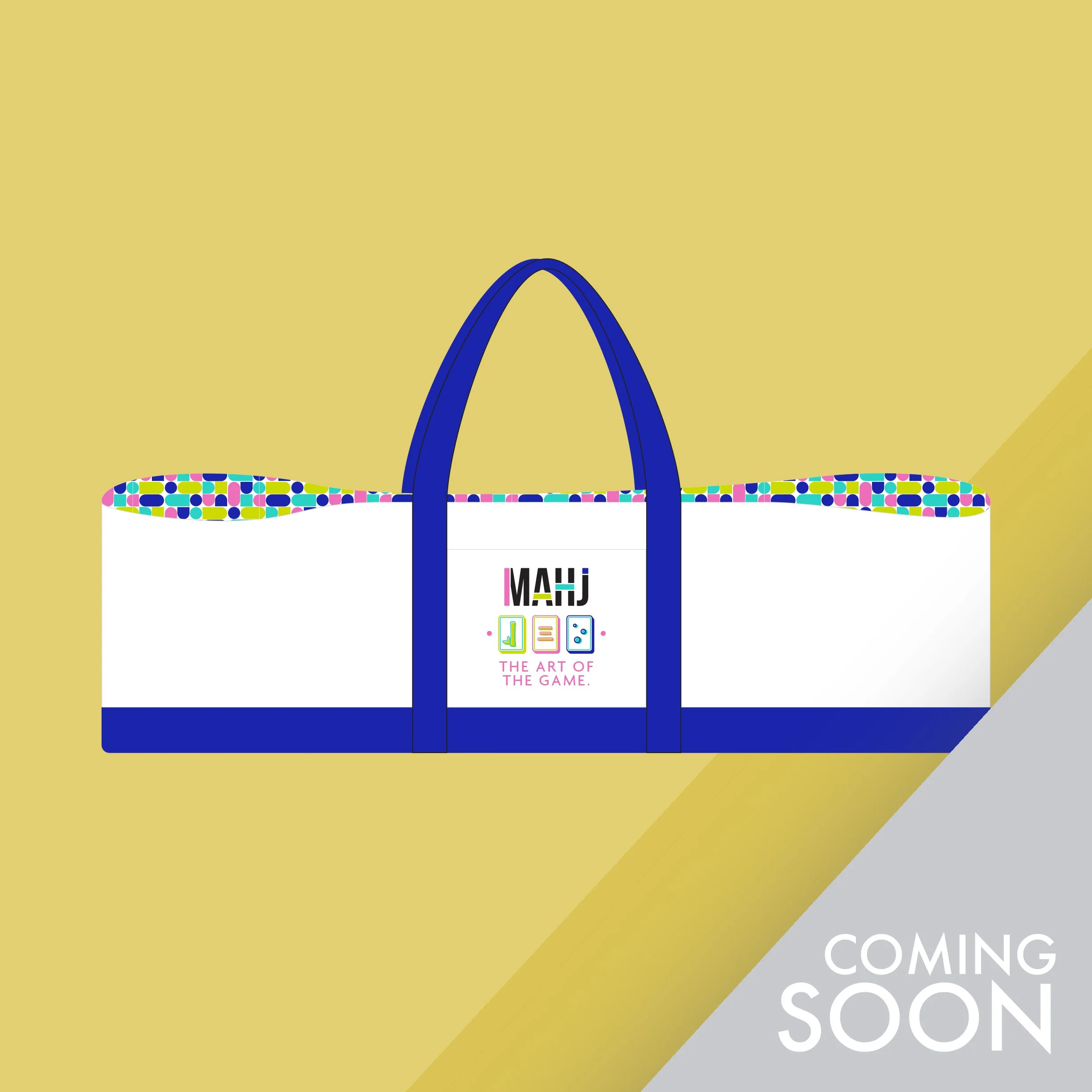 Blue and White Geometric Mahj Game Bag