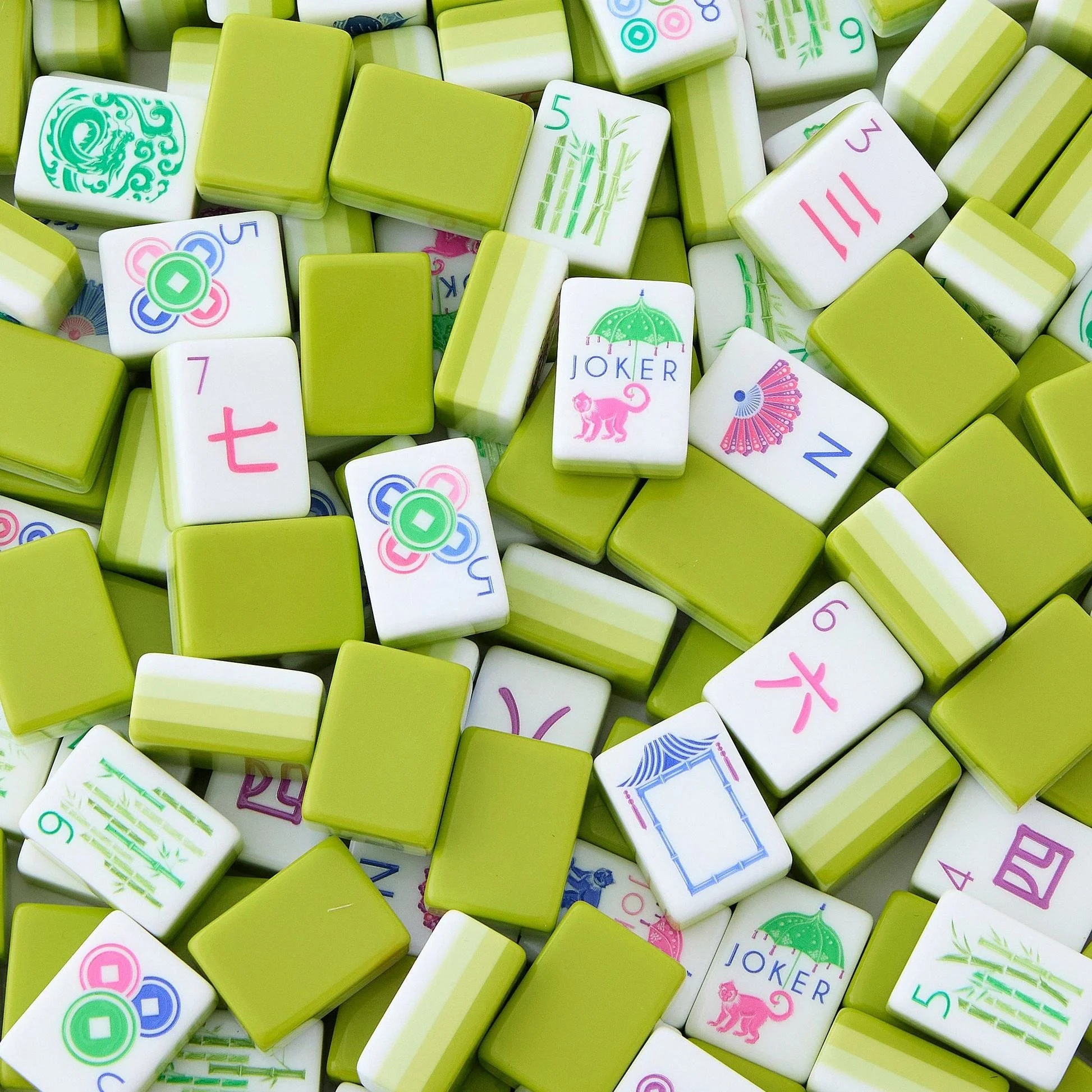 Lime Green Layered Mahjong Tiles