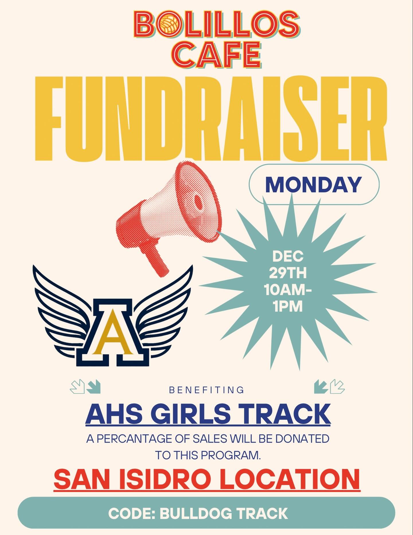 Help us support the Alexander Girls Track team this Monday 10-1 at our San Isidro location. See you there!