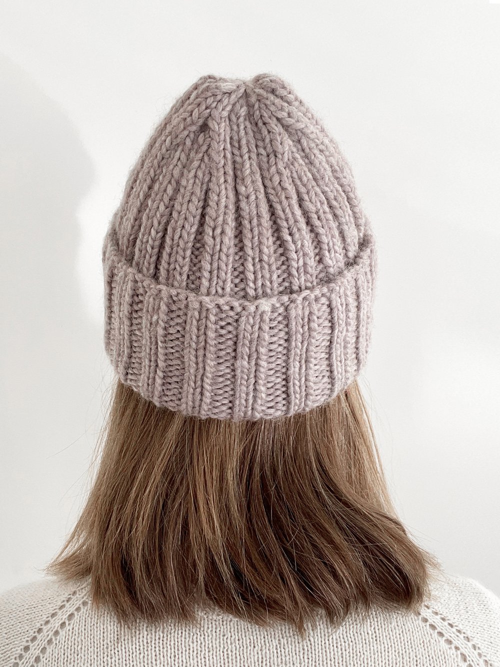 The Basic Double Rib Beanie knitting pattern in 4 yarn weights: sport, dk,  worsted & bulky (chunky) — Cleome Smith Knits