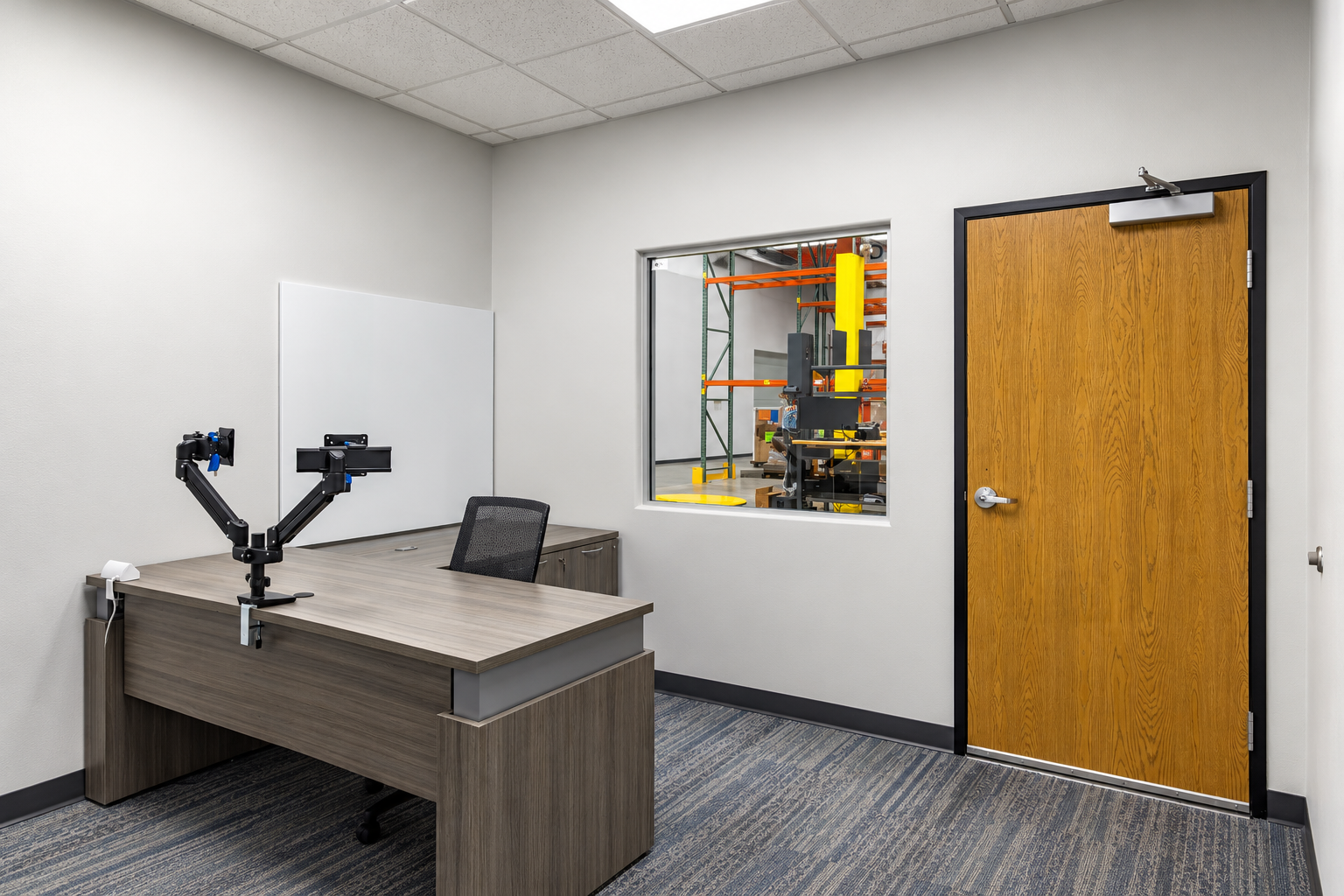 Modern Office with Warehouse View.png