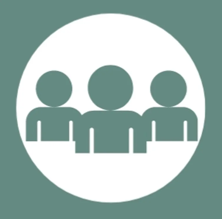 Icon of three people standing together, representing a group or community.